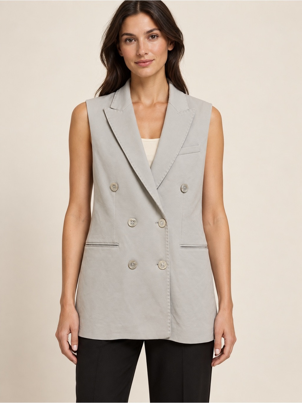 Circolo 1901 Double-Breasted Sleeveless Blazer Vest in Light Gray